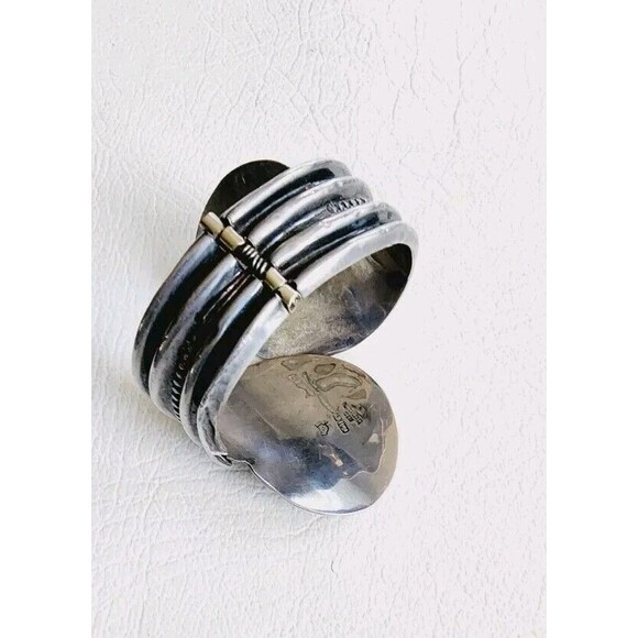 Vintage Sterling 925 Hinged Bypass Clamper Cuff Dotted Bracelet Mexico 36.35g - Picture 5 of 11